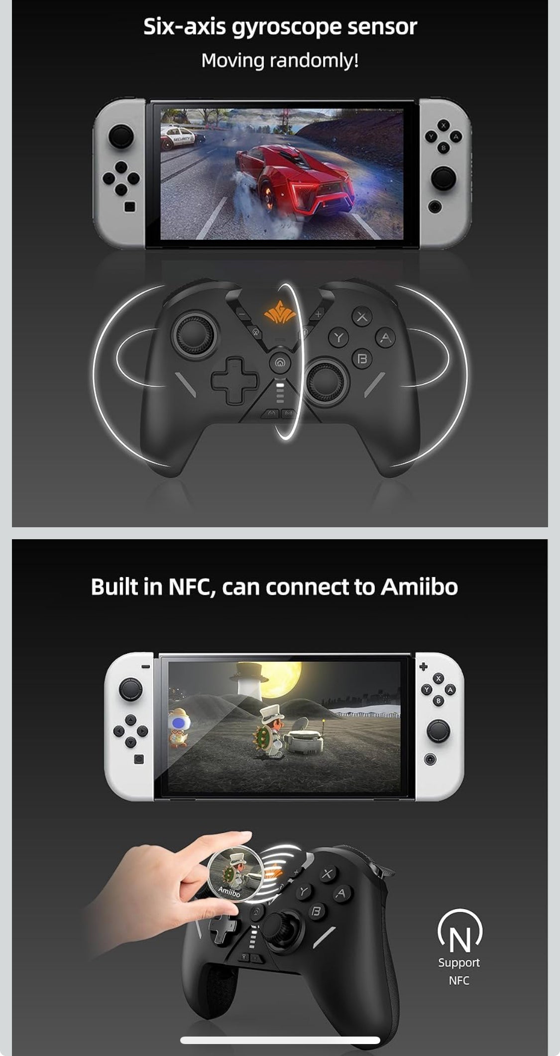 (2) MOGEMYTH Switch Controller, with Dual Vibration and 6-Axis Gyro, BT Controller for iPhone/Android/Switch and Windows 7/8/10/11,wireless controller pc