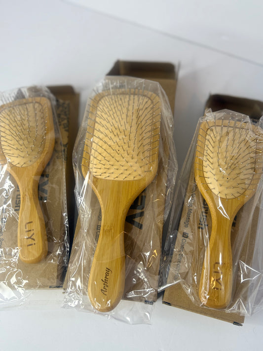(3) assorted Bamboo Hair Brushes for Hair Growth with stainless Bristles, Detangler Wooden Brush for Massaging Scalp, Wooden Hairbrush with Ergonomic handle All Hair Types, Women, Men, and Kids - Flip It Now