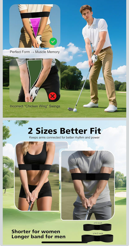 *bonus buy 2 Pack Golf Swing Training Aid Swing Correcting Arm Band for Muscle Memory & Body Connection – Golf Trainer for Beginners, Left/Right-Handed Players (Black)
