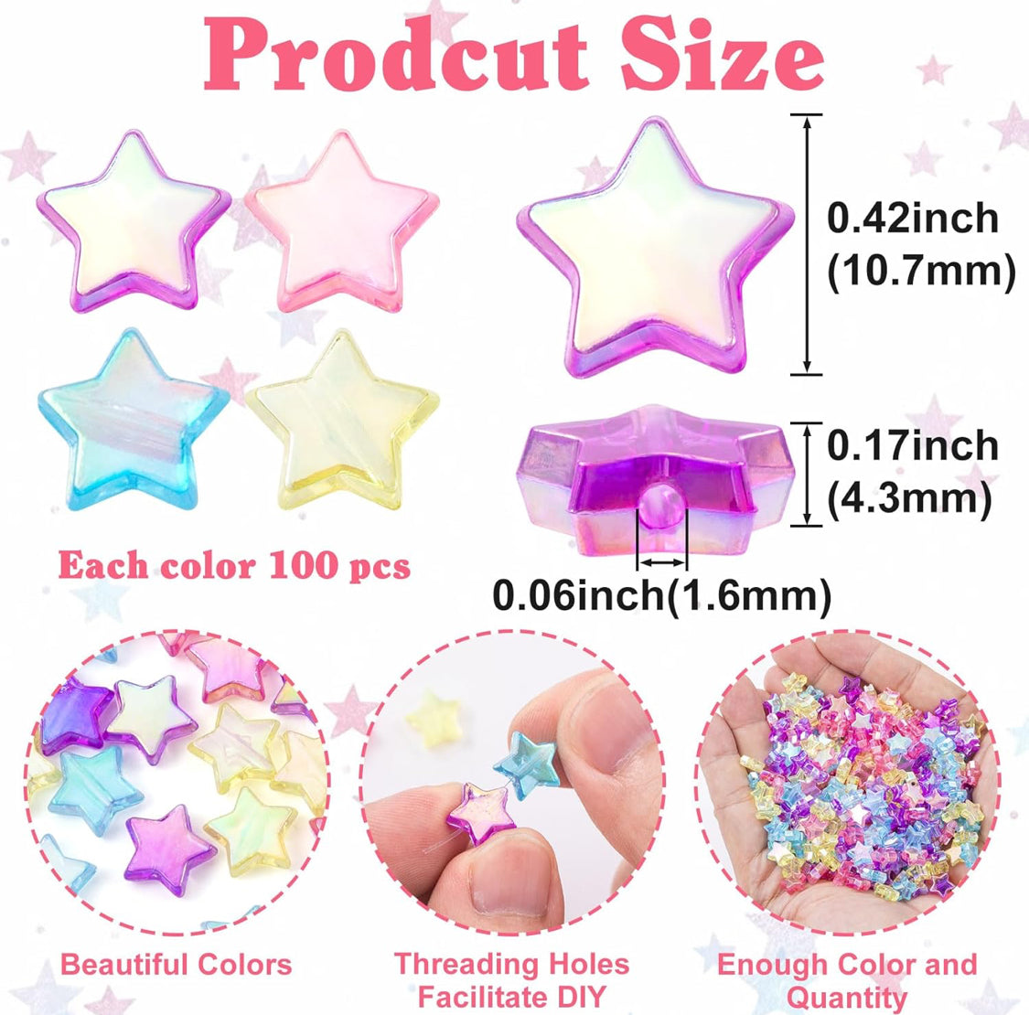 (2) OIIKI 400Pcs Star Shape Beads for Bracelets, Colorful Acrylic Spacer Beads for DIY Crafts, Jewelry Making, Bracelets, Earrings, Necklace - Flip It Now