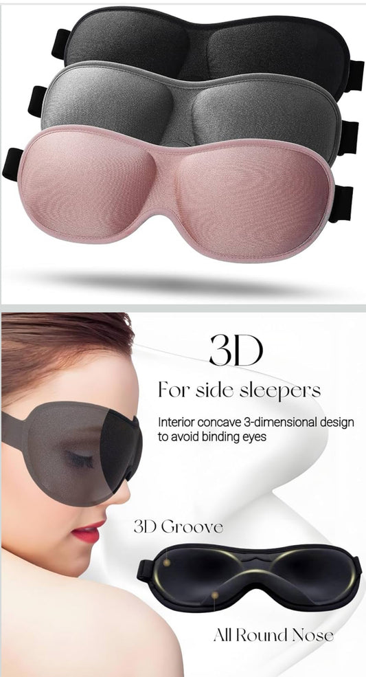 Sleep Mask for Side Sleeper100% Blackout 3D Sleep Eye Mask for Woman Man Sleep Eye Mask Classic Style for Side Sleeping, Travel,Yoga,Napping,Meditation(3 Pack with Earplugs) - Flip It Now
