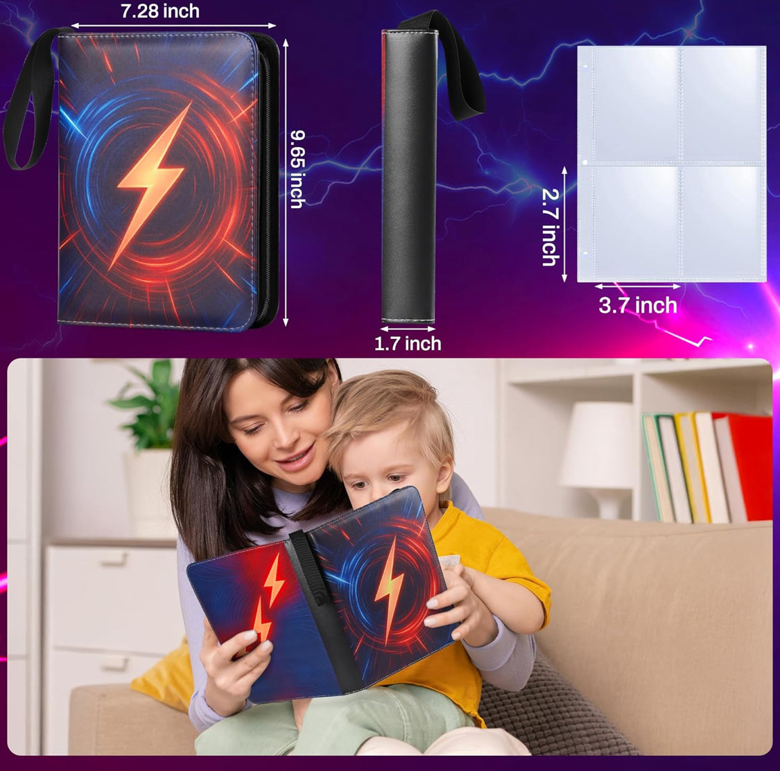 4-Pocket Trading Card Binder – Holds 440 Cards with 55 Removable Sleeves, Waterproof Card Holder Album for Standard Size Cards, Portable Collector Storage & Display Case