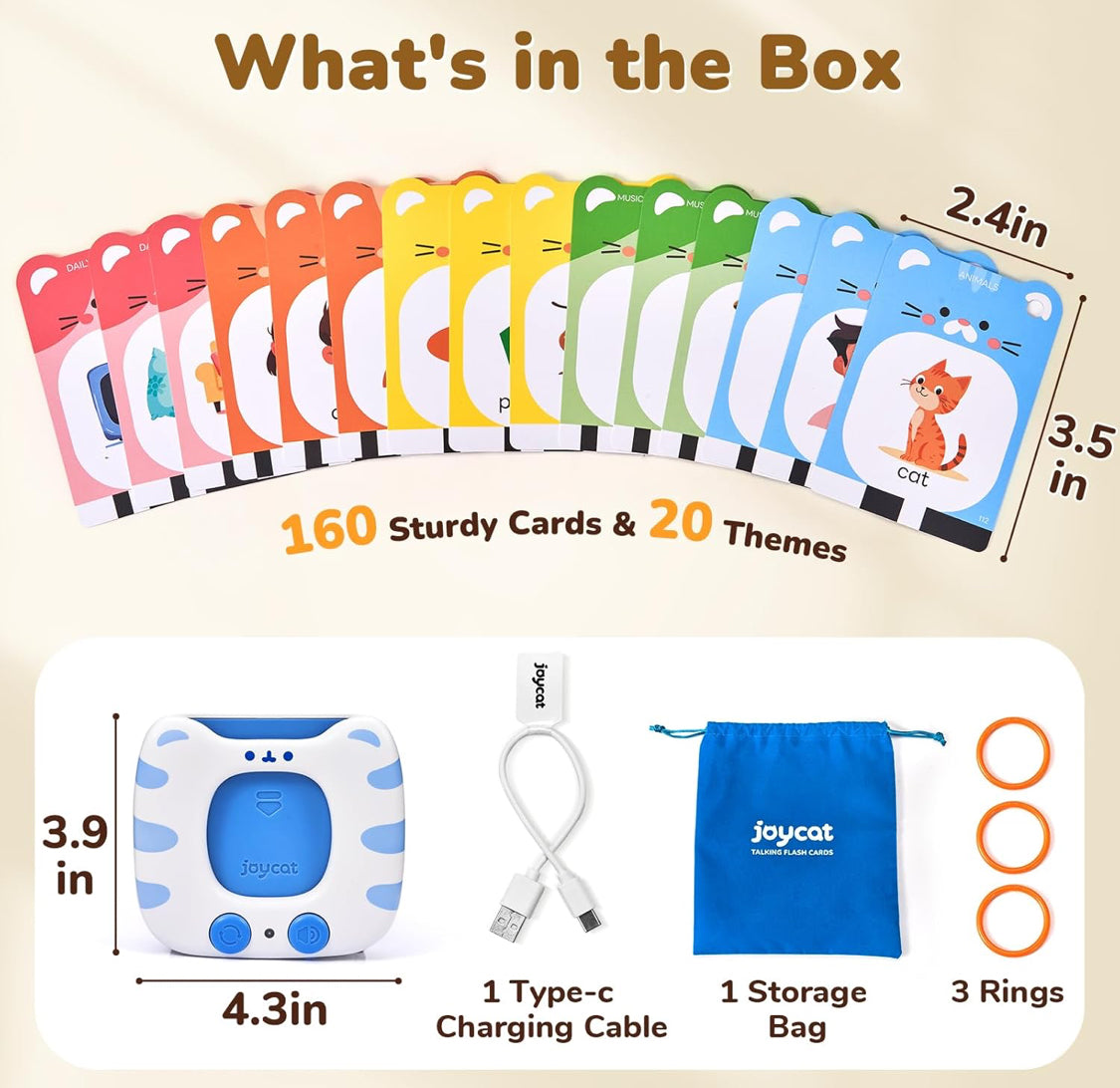 JoyCat Talking Flash Cards for Toddlers 1-5, 314 Words with Durable Thick Cards & Clear Audio, Easy to Slide in and Out, Speech Therapy Toys, Birthday Gifts for Boys Girls