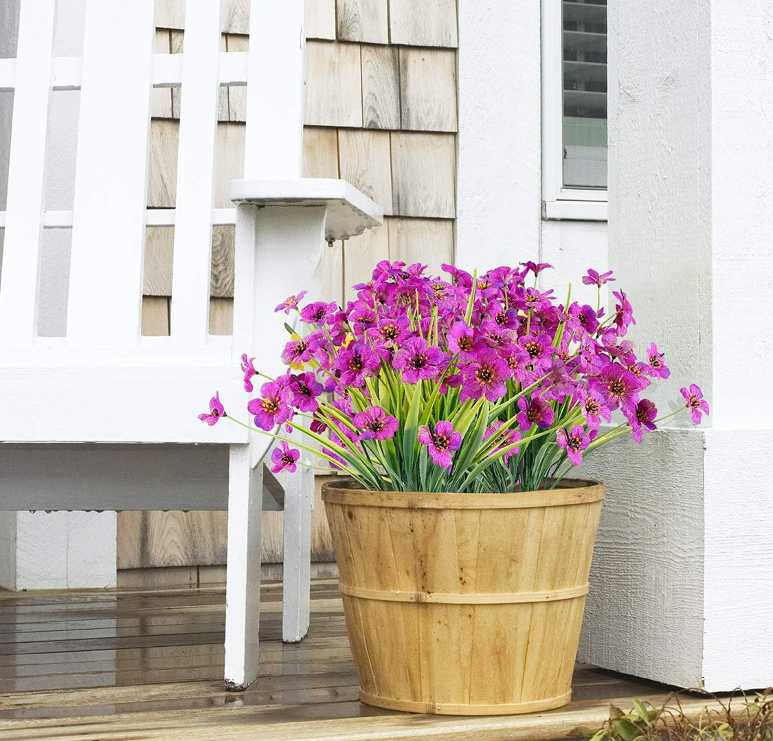 (2) 12 Bundles Artificial Flowers Outdoor UV Resistant Fake Flowers No Fade Plastic Plants Garden Porch Window Box Decorating (Purple