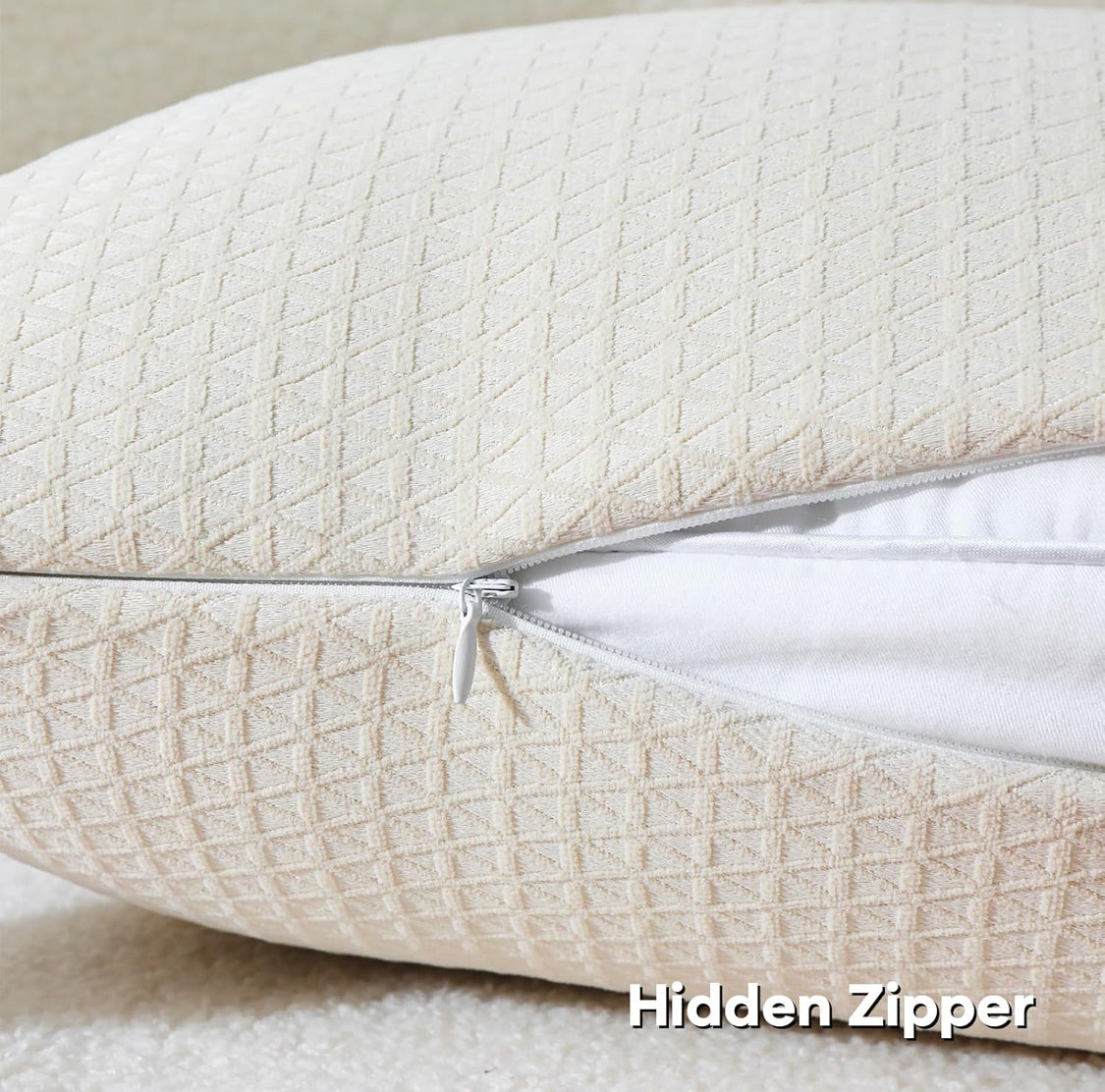 FUTEI Cream Decorative Throw Pillow Covers 18x18 Inch Set of 2,Soft Chenille Triangle Check Pattern Cushion Case,Modern Home Decor for Couch Bed Living Room