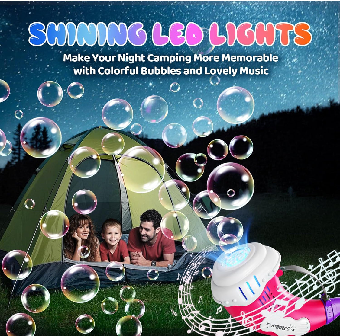Bubble Machine for Kids 2 in 1 Automatic Bubbles Blower LED Horn Music Bubbles Gun Rechargeable Battery Bubble Toys Indoor Outdoor Birthday Parties Gifts for Toddlers Boys Girls Pink - Flip It Now