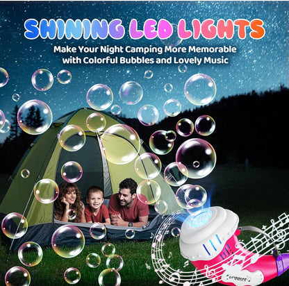 Bubble Machine for Kids 2 in 1 Automatic Bubbles Blower LED Horn Music Bubbles Gun Rechargeable Battery Bubble Toys Indoor Outdoor Birthday Parties Gifts for Toddlers Boys Girls Pink - Flip It Now