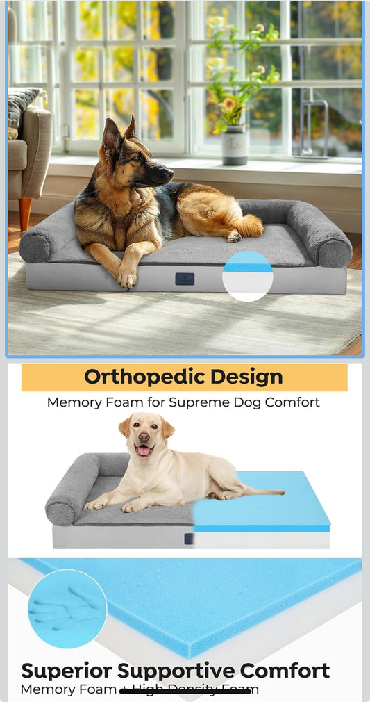 Veehoo Memory Foam Orthopedic Dog Beds Large-4" Thickened Washable Dog Bed with Removable Dutch Velvet Cover, Memory Foam with Sides-Sofa Couch for Dogs, 35 * 26 in