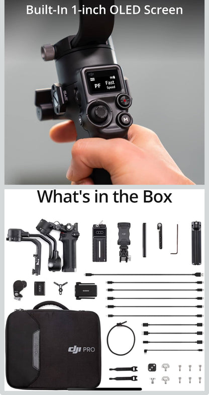 DJI RSC 2 Combo - 3-Axis Gimbal Stabilizer for DSLR and Mirrorless Camera, Nikon, Sony, Panasonic, Canon, Fujifilm, 6.6 lb Payload, Foldable Design, Vertical Shooting, OLED Screen, Black.
