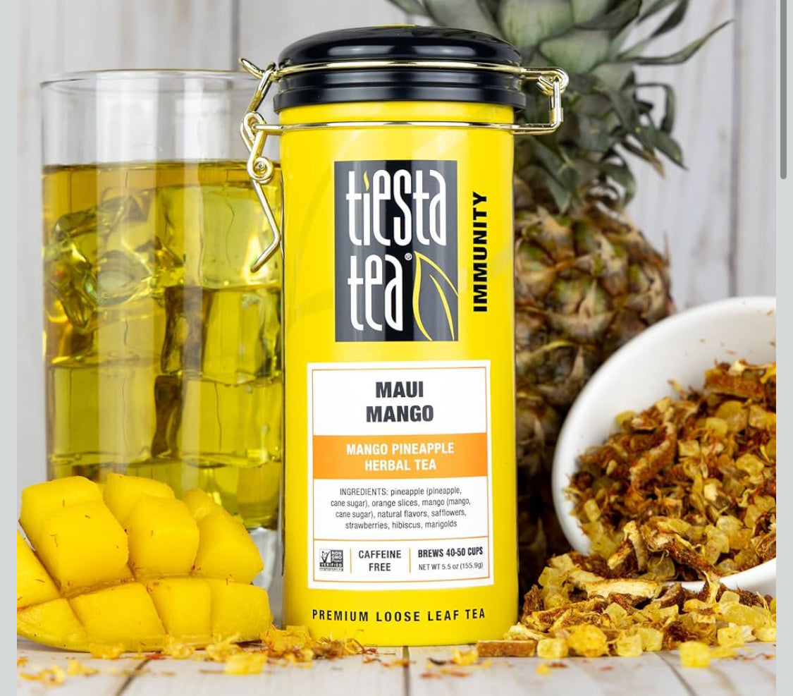 (2)Tiesta Tea Maui Mango, Loose Leaf, Mango Pineapple Herbal Tea, Premium Non-Caffeinated Fruit Blend, Makes Hot or Iced & Brews Up to 50 Cups, 5.5 Ounce Refillable Tin - Flip It Now