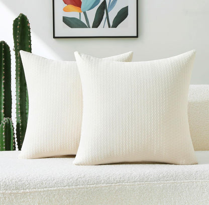 FUTEI Cream Decorative Throw Pillow Covers 18x18 Inch Set of 2,Soft Chenille Triangle Check Pattern Cushion Case,Modern Home Decor for Couch Bed Living Room