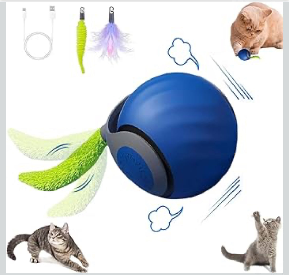 Interactive Cat Toy Ball,Speedy Tail2.0 Cat Toy,Automatic Interactive Cat Toys for Indoor Cats with 2 Tails,2Speeds Rechargeable Cat Enrichment Toys for Small/Medium/Large Cats to Keep Them Busy(Blue) - Flip It Now