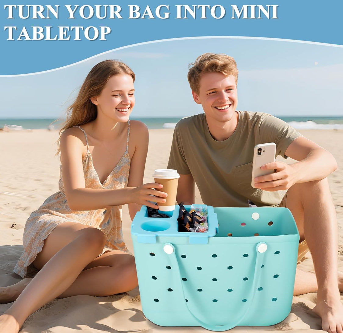 Half Topper Tray Accessories for Bogg Bag X-Large, Waterproof EVA Phone Holder & Top Cup Holder Fit for Stanley Cup 40oz - Organizer & Tray Topper for Bogg Bag (Blue)