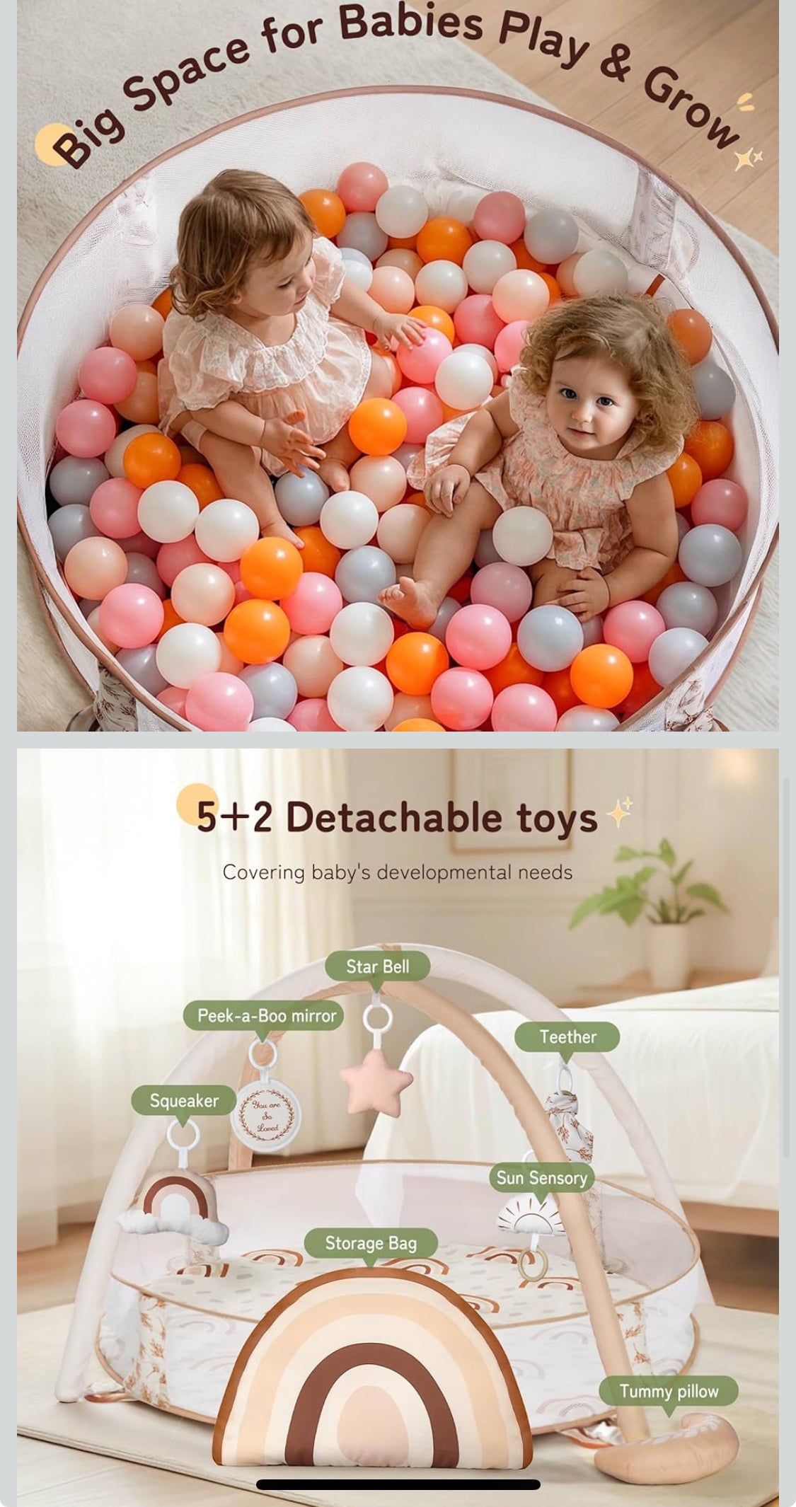 Crisschirs 6-in-1 XL Large Baby Gym & Ball Pit, Play Mat & Play Gym, Combination Baby Activity Gym with Milestone Cards for Sensory Exploration and Motor Skill Development, Balls are not Included