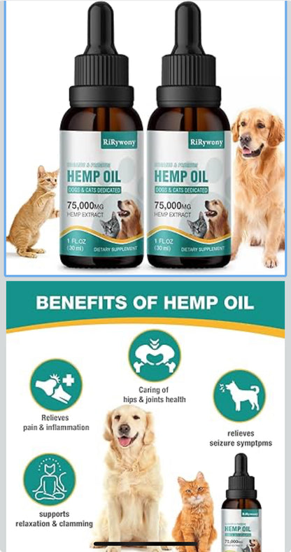 2 Pack Hemp Oil for Dogs & Cats- Helps Pets with Аnxiety, Pаin, Strеss, Аrthritis, Sеizures Rеlief - Organic Pet Hemp Oil Drops Treats - Skin Нiр Jоint Hеalth - Flip It Now