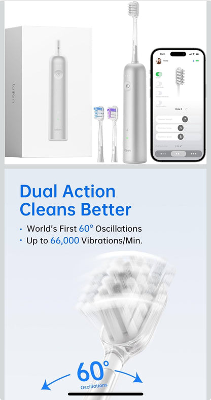 Laifen Wave Electric Toothbrush, Oscillation & Vibration Sonic Electric Toothbrush for Adults with 3 Brush Heads, IPX7 Waterproof ADA Accepted Travel Powered Toothbrush (ABS)white