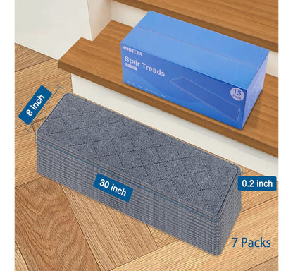 Stair Treads for Wooden Steps Indoor, 8" X 30" Non Slip Carpet Stair Treads with Reusable Adhesive for Kids Elders and Dogs, Surface Polyester TPR Backing Stair Rugs, 4 Pack Stair Rugs Dark Grey