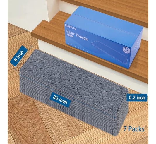 Stair Treads for Wooden Steps Indoor, 8" X 30" Non Slip Carpet Stair Treads with Reusable Adhesive for Kids Elders and Dogs, Surface Polyester TPR Backing Stair Rugs, 4 Pack Stair Rugs Dark Grey