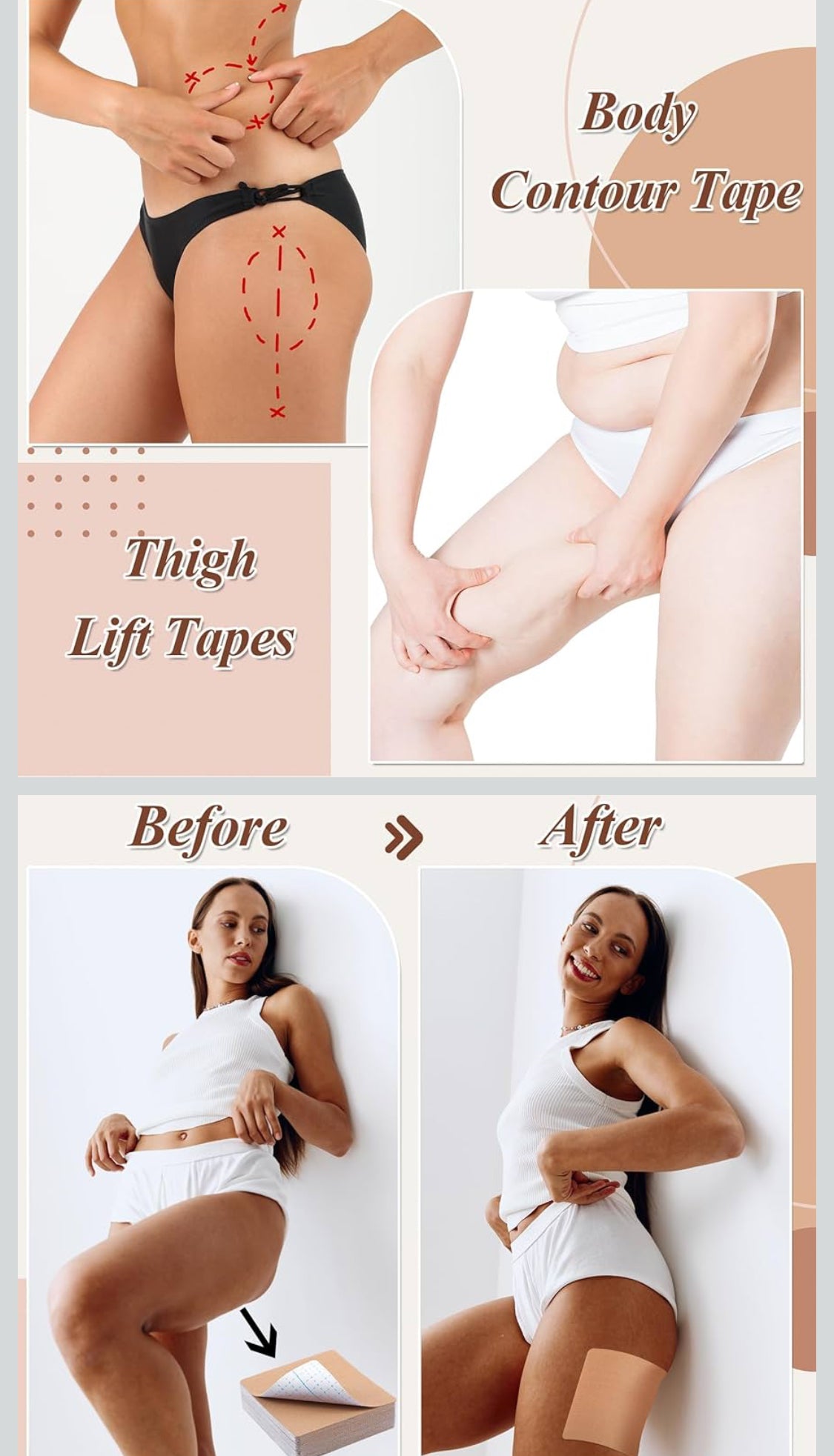 30 Pcs Tummy Tape Waterproof Belly Thigh Lifting Body Tape for Women Elastic Anti Chafing Friction Adhesive Patches Inner Thigh Sagging Loose Skin Flat Stomach Back Fat Belly, 4.72 x 4.72 in - Flip It Now