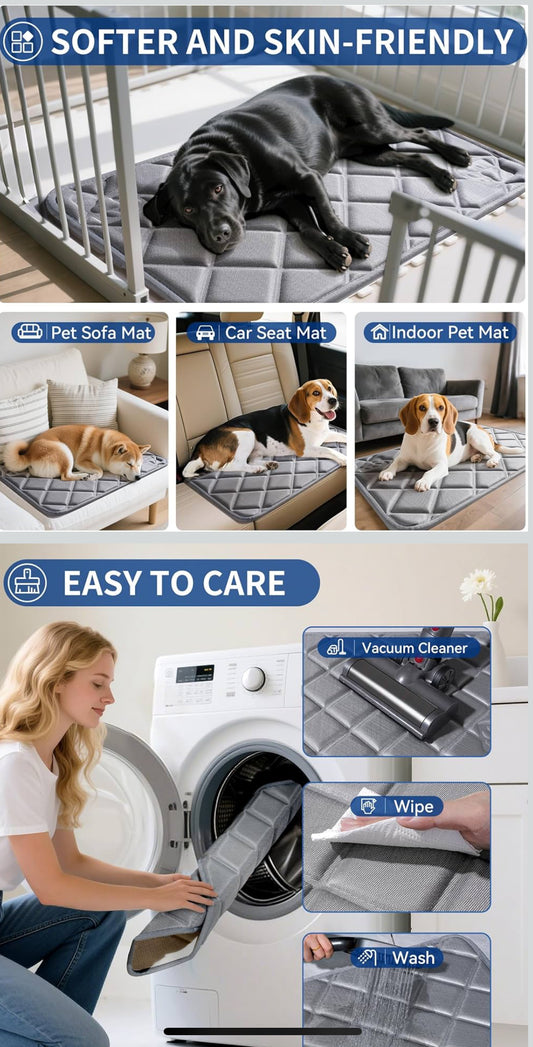 Dog Bed Mat, Soft Foam Kennel Pad Washable Pet Dog Crate Pad with Anti-Slip Bottom for Small/Medium Dogs, Grey 23x34” - Flip It Now