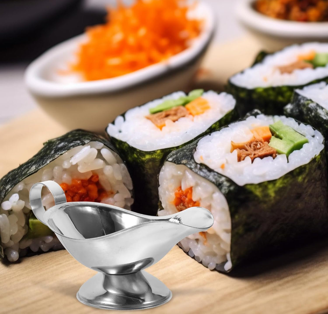 Gravy Boats, Stainless Steel Restaurant Style Gravy Bowl, Saucier with Ergonomic Handle and Big Dripless Lip Spout for Warming Sauces Salad Dressings Milk 8 ounces