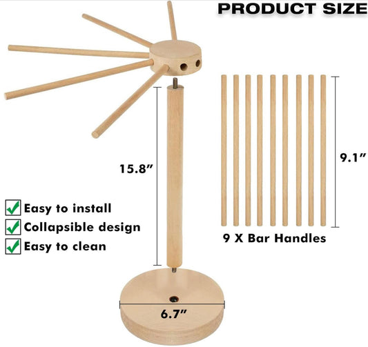 (2) NIB Pasta Drying Racks, AITRAI Large Wood Pasta Rack Collapsible Pasta Hanger Stand Noodle Rack with 9 Bar Handles Homemade Pasta Tools for Kitchen, Stable and Easy Storage - Flip It Now