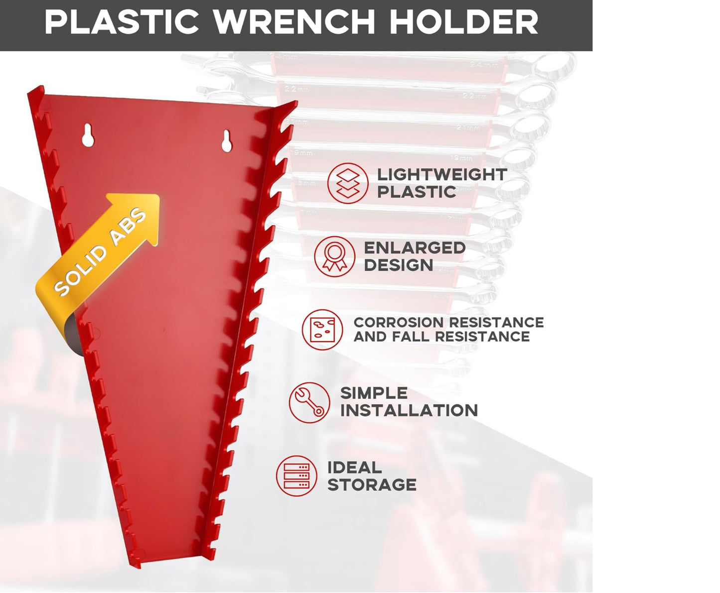 *6 red Plastic Wrench Organizer, Premium High-density Wrench Holder, Large Wrench Racks for Wall and Tool Box, 96 Slots Fit SAE&Metric Wrench Tray - Flip It Now