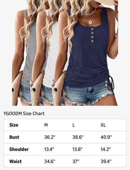 Tank Tops, 3 Pack Summer Tank Tops Henley Top Shirts (black,white,grey) - Flip It Now