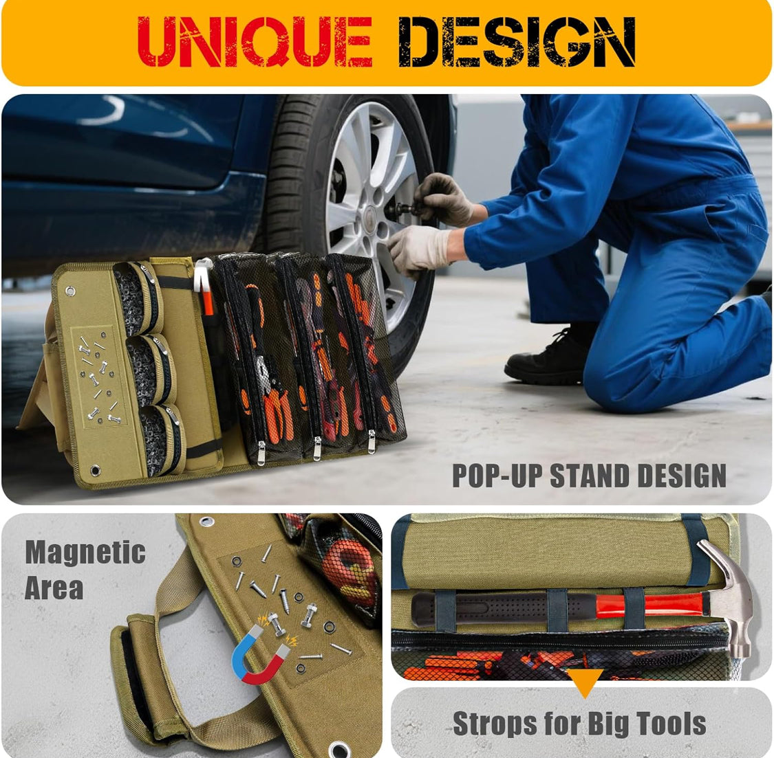 Roll Up Tool Bag Organizer: Father's Day Gift For Men, Dads, Mechanics, Electricians, Motorcycle Enthusiasts, Construction Workers, and Hobbyists - Gifts for Father's Day (Large) - Flip It Now