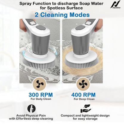 Electric Spin Scrubber, Cordless Cleaning Brush IPX7 Waterproof with 6 Replaceable Brush Heads, 2H Power Dual Speed, Shower Scrubber with Extension Handle for Bathroom Tub Tile Floor Car