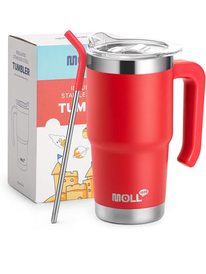 Kids Tumbler with Handle-16 oz Stainless Steel Vacuum Insulated Water Cup with Lid and Straw for Travel, Cupholder Friendly-Gift for Girl-Canyon Red