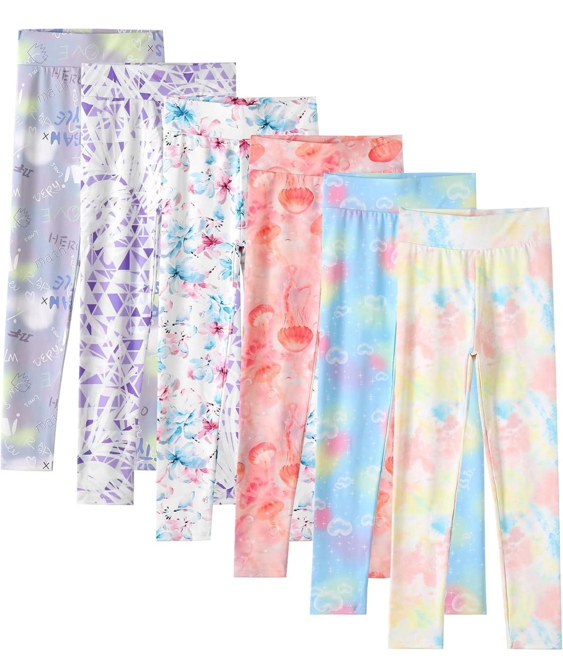 6 Pack Girls Printed Leggings High Waisted Yoga Pants for Girls Full Length Leggings Kids Stretchy Pants