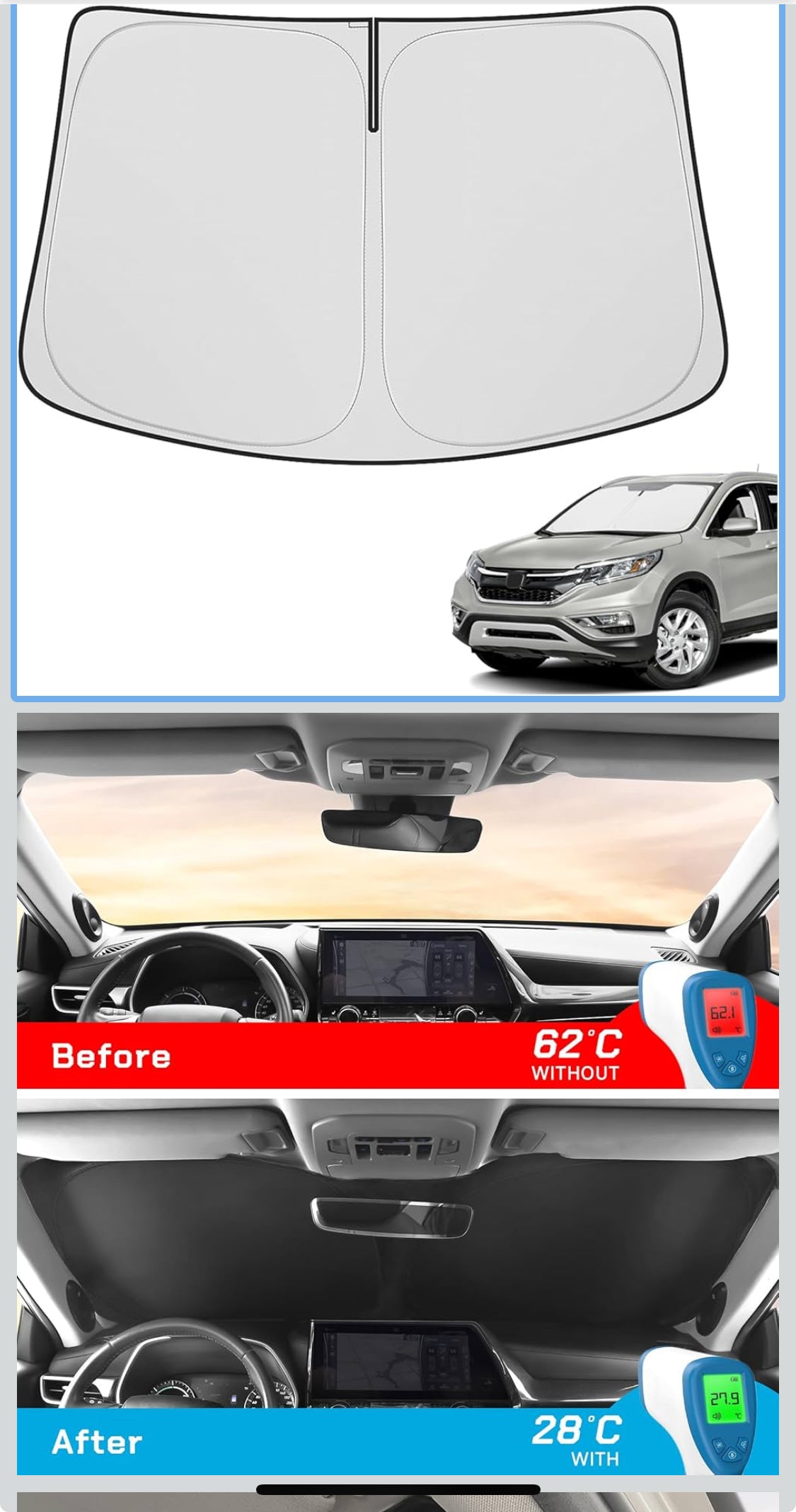 2 shades** (+1!!!) Upgraded Windshield Sunshade for Honda 2012-2016 CRV Foldable Accessories Folding Sun Shade Windshield Heat UV Rays Visor Protection