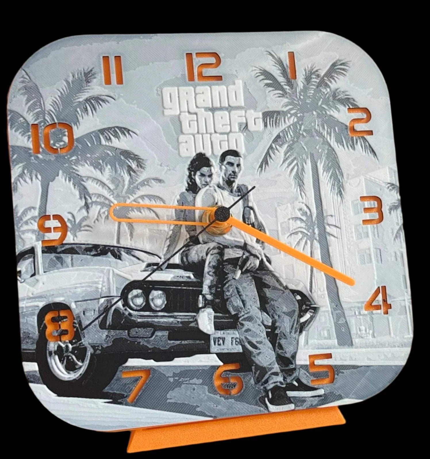 170mm Grand Theft Auto-Themed HueForge Wall Clock – Time to Take Over - Flip It Now