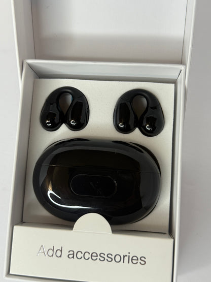 Ultra Ergonomic Clip-On Open Earbuds, Bone Conduction Over-The-Ear Headphones with Waterproof Design and Secure Fit for Small Ears, Obsidian Black