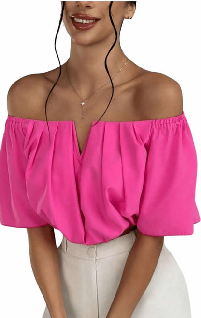 SOLY HUX Women's Off Shoulder Short Sleeve Ruched Crop Tops Blouse - Flip It Now