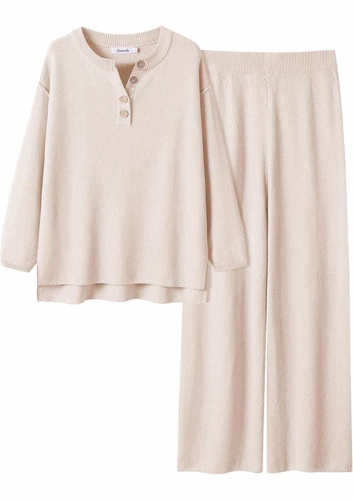ANRABESS Women 2 Piece Outfits Oversized Loose Waffle Knit Sweater Set 2025 Fall Trendy Matching Lounge Sets Cozy Clothes