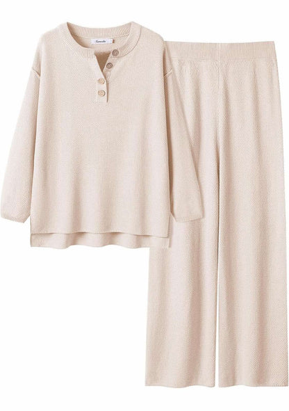 ANRABESS Women 2 Piece Outfits Oversized Loose Waffle Knit Sweater Set 2025 Fall Trendy Matching Lounge Sets Cozy Clothes - Flip It Now