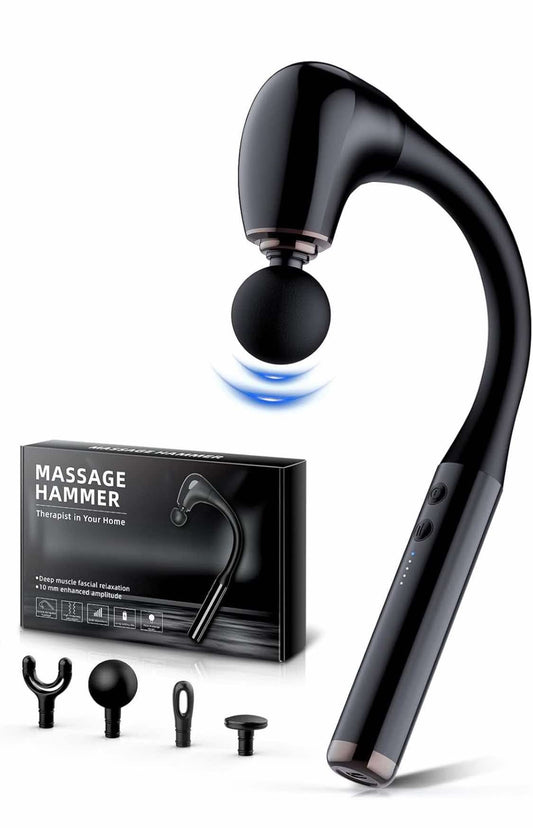 FVZ Massage Gun with Upgraded Extension Handle, 10MM Massage Gun Deep Tissue, Back Massager, Muscles/Neck/Shoulders/Waist/Legs Massager Portable for Pain Relief, 4 Massage Heads & 5 Speed Levels