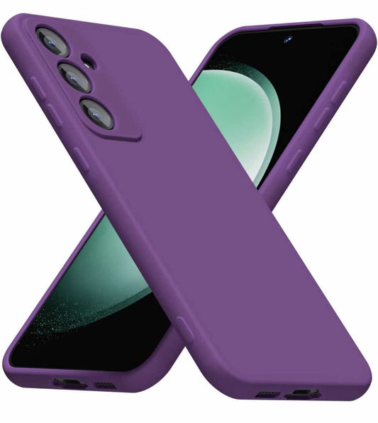 for Samsung Galaxy S23 FE Phone Case Silicone, Minimalist Ultra Thin Slim Soft Rubber Gel Solid Color Matte TPU Cute Case for Women Men, Girly Plain Aesthetic Design & Camera Cover, Purple