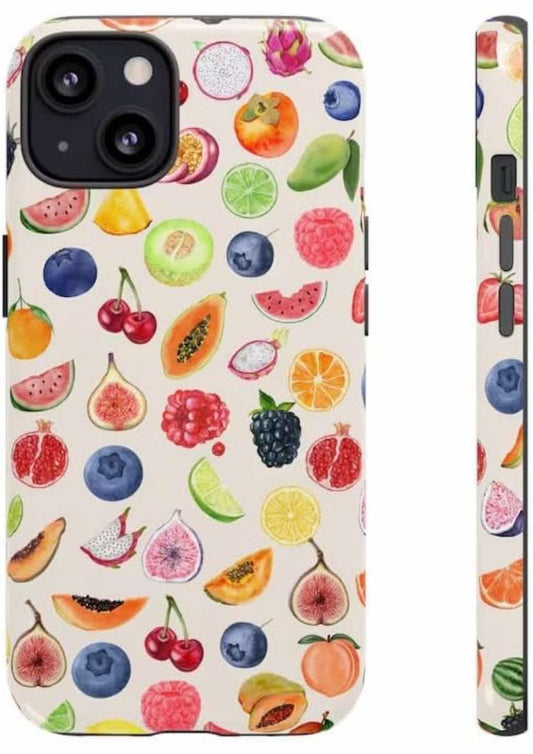 Fruit Pattern Phone Case, Colorful Tropical Design, Protective Hard Cover with Camera Protection iPhone 13 14 6.1