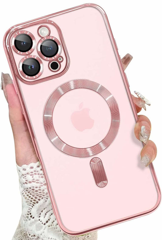 Rose gold KANGHAR Designed for iPhone 16 Pro Case Magnetic Clear Slim Case for Women Men Full Camera Protector Anti-Yellowing Shockproof Compatible with MagSafe Cover Black