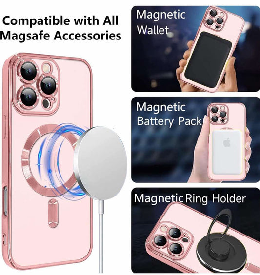 Rose gold KANGHAR Designed for iPhone 16 Pro Case Magnetic Clear Slim Case for Women Men Full Camera Protector Anti-Yellowing Shockproof Compatible with MagSafe Cover Black