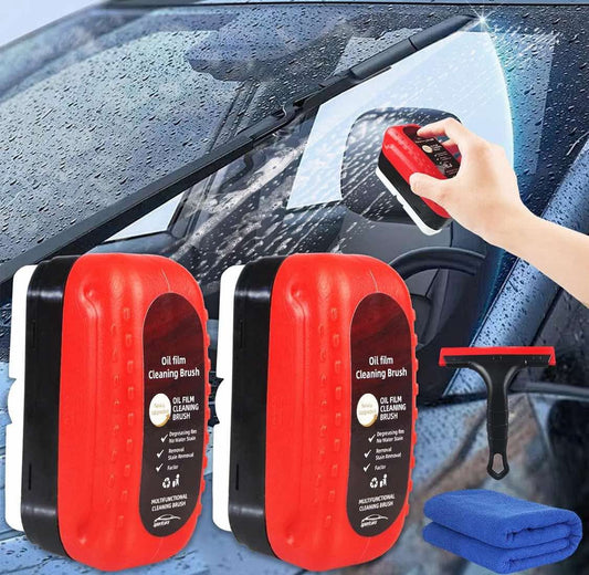 Oil Film Cleaning Brush for Car, 2PCS Windshield Brushes with Clean Degreaser for Auto Windows,Glass Cleaning Board,Windshield Cleaner Tool, Improves Clarity and Visibility
