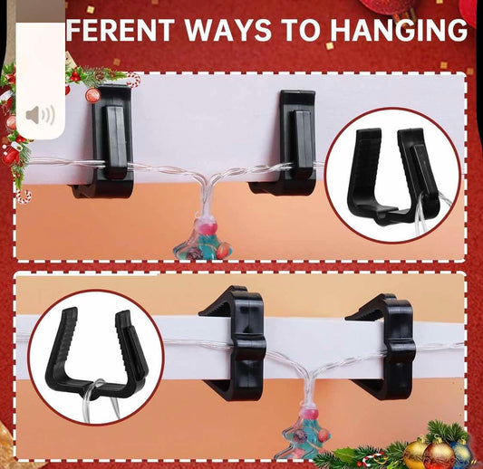 Christmas Light Hanger Clips Fascia Boards Clips 1 5/8 Inch Deck Banister Hanger Plastic Holiday Light Hooks for Outside Indoor Roof Gutter Fence Eave (Black, 100 PCS)
