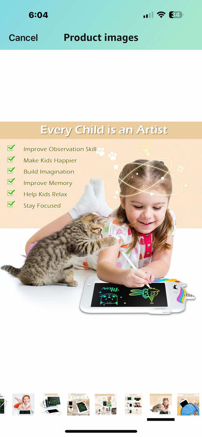 Jasonwell LCD Drawing Writing Tablet - Drawing Pad Doodle Board for Kids Toddlers Drawing Toy Educational Learning Toys Christmas Birthday Gift 2 3 4 5 6 7 8 Year Old Girls Boys (White Unicorn) - Flip It Now
