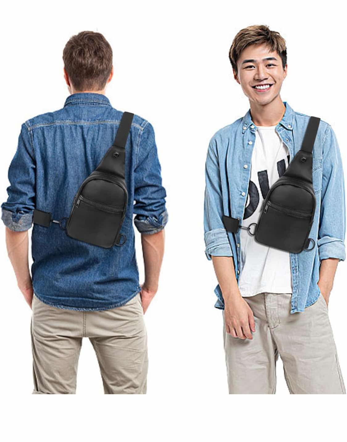 VOROLO Large Sling Bag For Men Crossbody Bags For Women and Men Chest Bag with Ajustable Strap Black Zipper Black