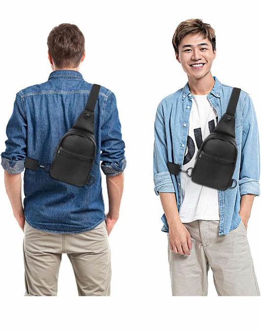 VOROLO Large Sling Bag For Men Crossbody Bags For Women and Men Chest Bag with Ajustable Strap Black Zipper Black