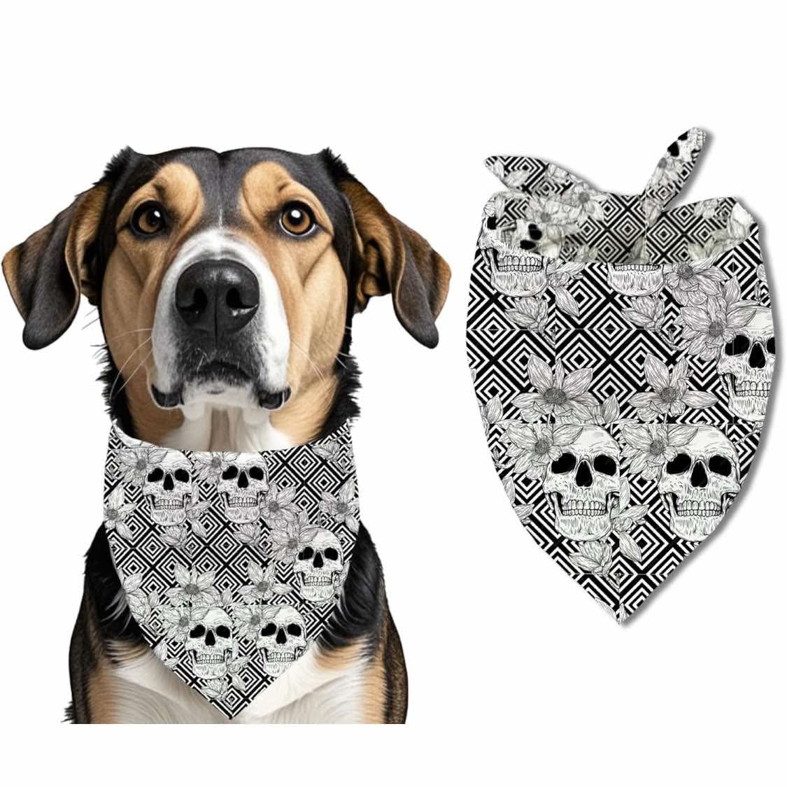 Pet Cowboy skeleton Halloween Dog Bandana, Pet Scarf, Pet Accessory Printed Bib, Square Adjustable Girl or Boy Dog Scarf