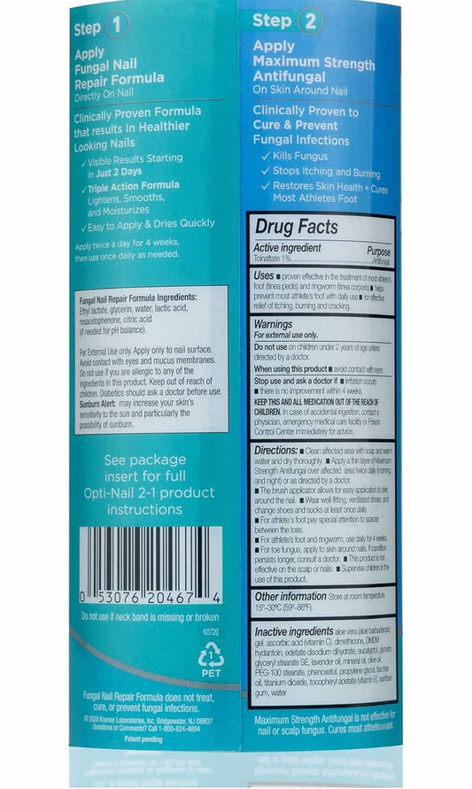 Opti-Nail 2-in-1 Fungal Nail Repair Plus Antifungal, Improves Nail Appearance and Kills Fungus Around Nail, 0.33814 Fl Oz